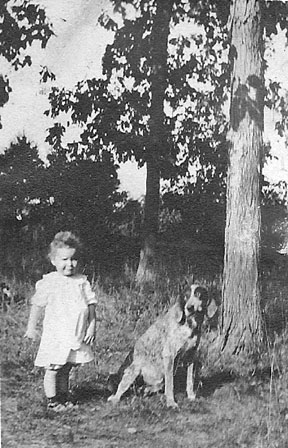 Dorris and dog at Ambrosia Lane, 1917.