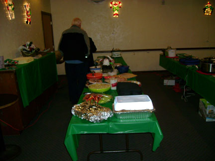 Imagine two tables piled high with delicious food.